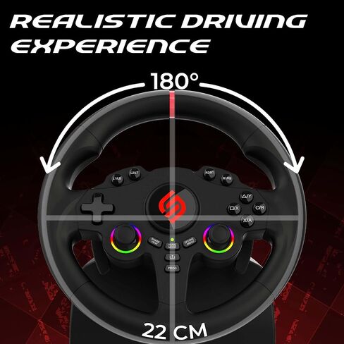 SUBSONIC - عجلة قيادة Superdrive 220 RS - عجلة سباق LED مزدوجة بعصا التحكم، دوران 180 درجة، مع دواسات ومبدلات مجداف. لجهاز سويتش 2 / سويتش، وبلاي ستيشن 4، والكمبيوتر الشخصي، وإكس بوكس ​​- أسود in Kuwait
