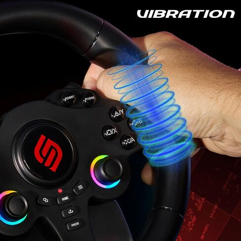 SUBSONIC - عجلة قيادة Superdrive 220 RS - عجلة سباق LED مزدوجة بعصا التحكم، دوران 180 درجة، مع دواسات ومبدلات مجداف. لجهاز سويتش 2 / سويتش، وبلاي ستيشن 4، والكمبيوتر الشخصي، وإكس بوكس ​​- أسود in Kuwait