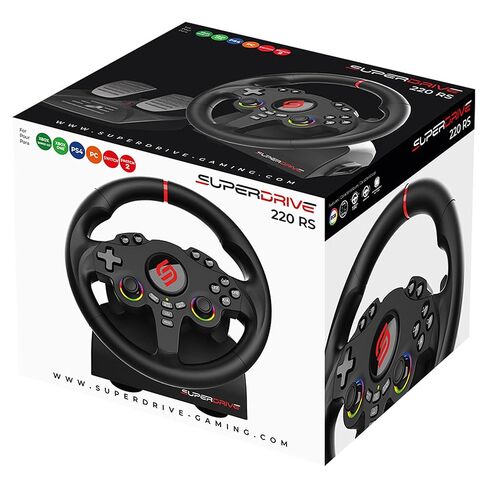SUBSONIC - عجلة قيادة Superdrive 220 RS - عجلة سباق LED مزدوجة بعصا التحكم، دوران 180 درجة، مع دواسات ومبدلات مجداف. لجهاز سويتش 2 / سويتش، وبلاي ستيشن 4، والكمبيوتر الشخصي، وإكس بوكس ​​- أسود in Kuwait
