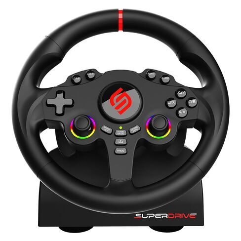 SUBSONIC - عجلة قيادة Superdrive 220 RS - عجلة سباق LED مزدوجة بعصا التحكم، دوران 180 درجة، مع دواسات ومبدلات مجداف. لجهاز سويتش 2 / سويتش، وبلاي ستيشن 4، والكمبيوتر الشخصي، وإكس بوكس ​​- أسود in Kuwait