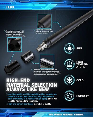 هوائي قصير من ألياف الكربون TEKK متوافق مع Ford / F150 / F250 / F350 / F450 / F550 / Bronco / 7.9 بوصة مطاط مرن ممتاز/مصمم لتعزيز استقبال إشارة راديو FM/AM in Kuwait