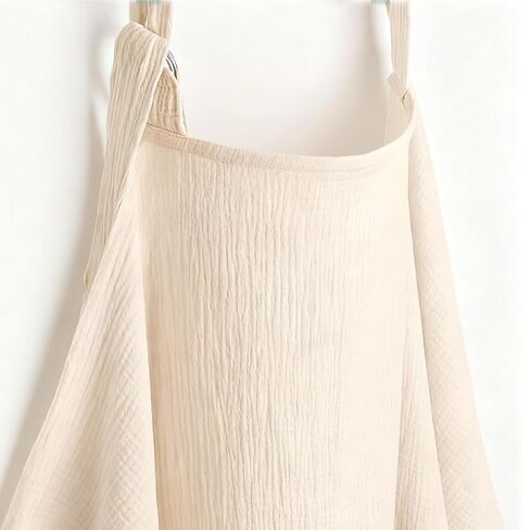 غطاء رضاعة من الموسلين بنسبة 100% - غطاء ناعم ومسامي للرضاعة الطبيعية مع خط عنق مقوس وحزام رقبة قابل للتعديل، تصميم محمول خفيف الوزن للخصوصية، عاجي in Kuwait