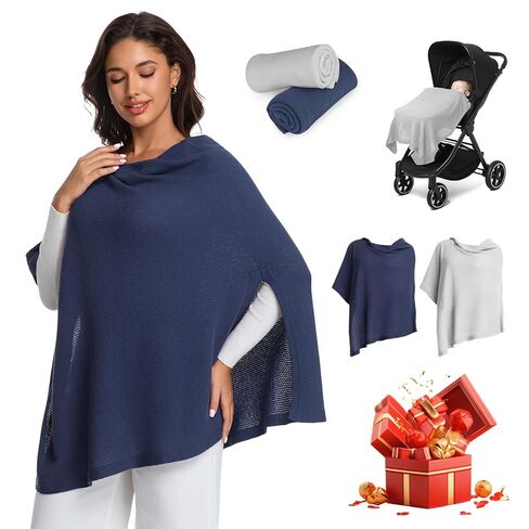 2pk Nursing Cover for Breastfeeding, Soft & Breathable Privacy Poncho, Multi-Use Feeding Shawl, Comfortable & Portable Breastfeeding Cover for Women Includes Mesh Laundry Bag in Saudi Arabia