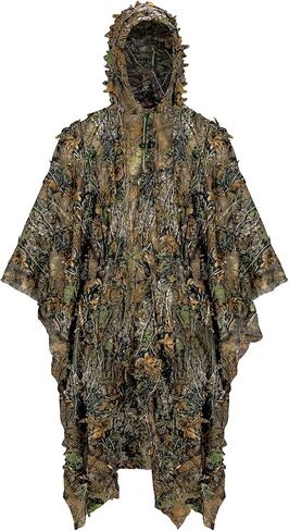 Ginsco 3D Leafy Camo Poncho Camoflage Woodland Cape Lightweight Ghillie Suit for Men, Ghillie Hood for Turkey Hunting Bird Watching Military Training Outdoor Airsoft Wildlife Photography Halloween in Kuwait