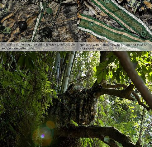 Ginsco 3D Leafy Camo Poncho Camoflage Woodland Cape Lightweight Ghillie Suit for Men, Ghillie Hood for Turkey Hunting Bird Watching Military Training Outdoor Airsoft Wildlife Photography Halloween in Kuwait