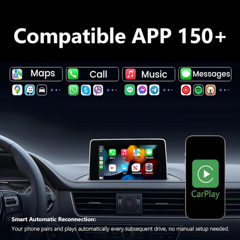 محول CarPlay اللاسلكي مع بث فيديو DP سلكي لـ Net-Flix YouTube TikTok، انعكاس الشاشة لنظامي iOS وAndroid، التحكم الصوتي في مكالمات الموسيقى، متوافق مع CarPlay السلكية in Kuwait
