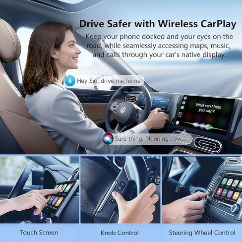 محول CarPlay اللاسلكي مع بث فيديو DP سلكي لـ Net-Flix YouTube TikTok، انعكاس الشاشة لنظامي iOS وAndroid، التحكم الصوتي في مكالمات الموسيقى، متوافق مع CarPlay السلكية in Kuwait