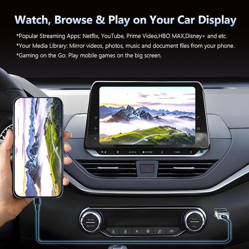 محول CarPlay اللاسلكي مع بث فيديو DP سلكي لـ Net-Flix YouTube TikTok، انعكاس الشاشة لنظامي iOS وAndroid، التحكم الصوتي في مكالمات الموسيقى، متوافق مع CarPlay السلكية in Kuwait