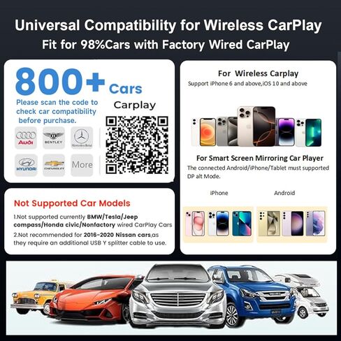 محول CarPlay اللاسلكي مع بث فيديو DP سلكي لـ Net-Flix YouTube TikTok، انعكاس الشاشة لنظامي iOS وAndroid، التحكم الصوتي في مكالمات الموسيقى، متوافق مع CarPlay السلكية in Kuwait