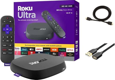 مشغل تدفق فائق من روكو، جهاز بث 4K للتلفزيون، دولبي فيجن وأتموس، HDR10+، جهاز تحكم عن بعد صوتي قابل للشحن، بلوتوث وواي فاي 6، أزرار بإضاءة خلفية، مع سلك تمديد USB وHDMI in Saudi Arabia