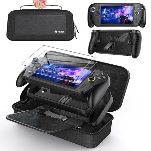 حقيبة حمل SyVend 3 في 1 من الملحقات المتوافقة مع ASUS ROG Xbox Ally وROG Xbox Ally X 7" 2025 - متضمنة هيكل صلب من مادة EVA، وغطاء واقٍ من مادة TPU مع حامل وحاميات شاشة، أسود in Saudi Arabia