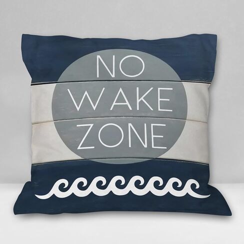 غطاء وسادة ناعم للحضانة من Burosev No Wake Zone، غطاء وسادة مزخرف بإقتباس البحيرة الساحلية، ديكورات ديكور منزل بحيرة الحضانة البحرية للمنزل وغرفة النوم والأريكة وغرفة الأطفال (18 × 18 بوصة) in Kuwait