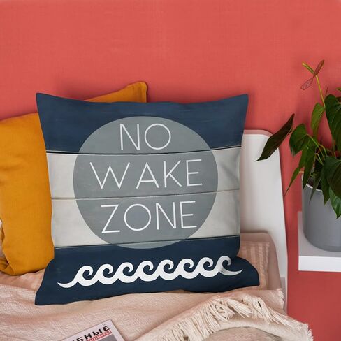 غطاء وسادة ناعم للحضانة من Burosev No Wake Zone، غطاء وسادة مزخرف بإقتباس البحيرة الساحلية، ديكورات ديكور منزل بحيرة الحضانة البحرية للمنزل وغرفة النوم والأريكة وغرفة الأطفال (18 × 18 بوصة) in Kuwait