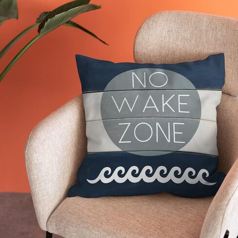 غطاء وسادة ناعم للحضانة من Burosev No Wake Zone، غطاء وسادة مزخرف بإقتباس البحيرة الساحلية، ديكورات ديكور منزل بحيرة الحضانة البحرية للمنزل وغرفة النوم والأريكة وغرفة الأطفال (18 × 18 بوصة) in Kuwait