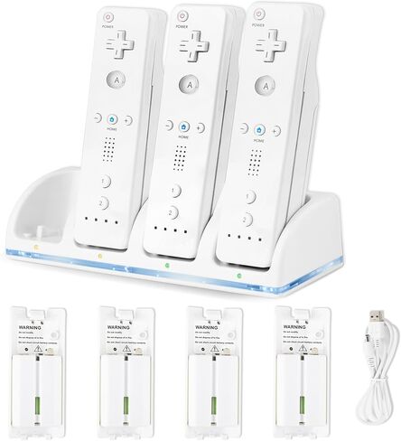 4 in 1 Charging Station for Wii/Wii U Remote Controller, with 4 Pack 2800mAh Rechargeable Battery Pack, 4 Port Remote Charging Dock, USB Charging Cord（Remote Not Included） in Kuwait