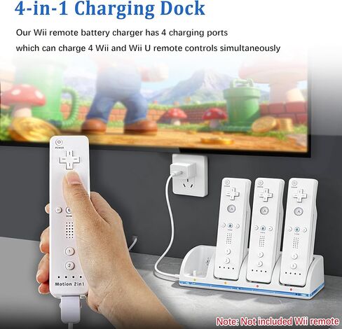 4 in 1 Charging Station for Wii/Wii U Remote Controller, with 4 Pack 2800mAh Rechargeable Battery Pack, 4 Port Remote Charging Dock, USB Charging Cord（Remote Not Included） in Kuwait