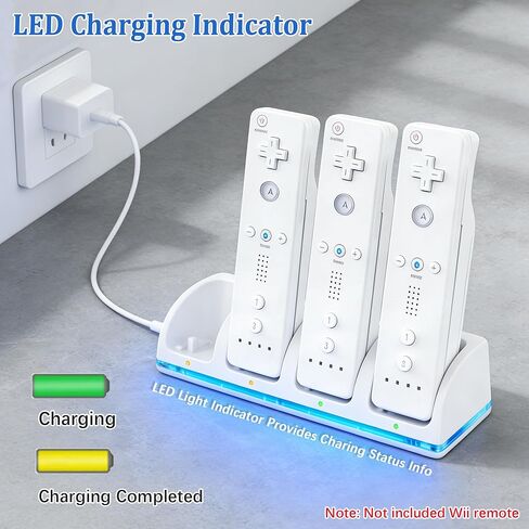 4 in 1 Charging Station for Wii/Wii U Remote Controller, with 4 Pack 2800mAh Rechargeable Battery Pack, 4 Port Remote Charging Dock, USB Charging Cord（Remote Not Included） in Kuwait