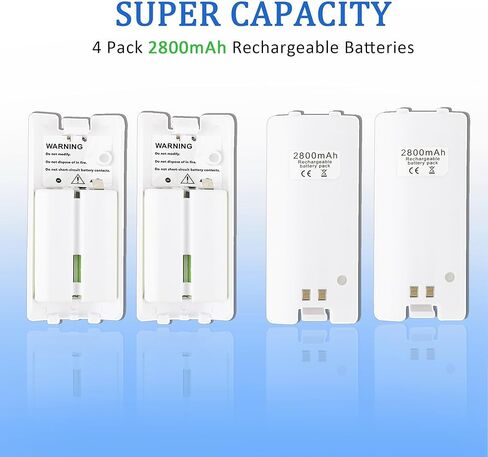 4 in 1 Charging Station for Wii/Wii U Remote Controller, with 4 Pack 2800mAh Rechargeable Battery Pack, 4 Port Remote Charging Dock, USB Charging Cord（Remote Not Included） in Kuwait
