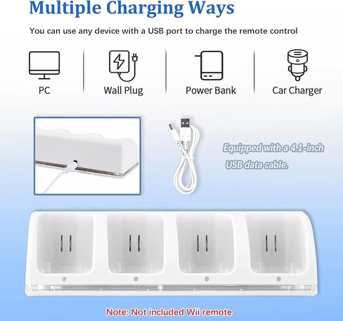 4 in 1 Charging Station for Wii/Wii U Remote Controller, with 4 Pack 2800mAh Rechargeable Battery Pack, 4 Port Remote Charging Dock, USB Charging Cord（Remote Not Included） in Kuwait