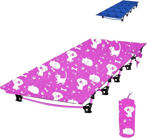 Kids Camping Cot and Toddler Travel Bed | Lightweight and Compact Cots for Sleeping | Portable Folding Cot for Toddler, Kids, Youth and Even Adults (Pink, 63" x 23.5") in Saudi Arabia