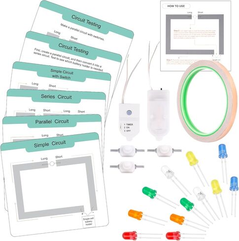 مجموعة الدوائر الورقية للأطفال، مجموعة محركات الدوائر الكهربائية STEM، لوحة دوائر ورقية صديقة للأطفال، محرك DC، صمامات ثنائية ضوئية، مجموعة تجارب علمية لألعاب العلوم والتكنولوجيا والهندسة والرياضيات للأطفال من سن 8 إلى 12 عامًا in Kuwait