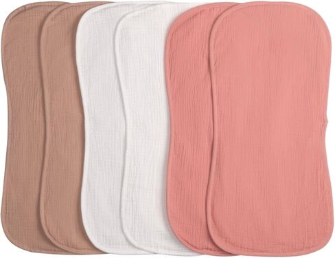 Muslin Burp Cloths 20" x 10",100% Cotton Pack of 6r, Extra Soft and Absorbent,Suitable for both boys and girls in Saudi Arabia