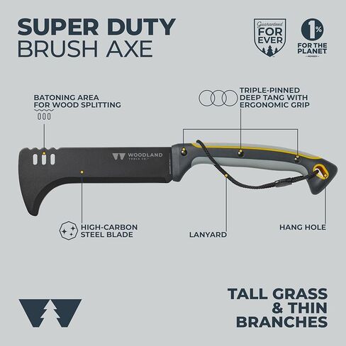 فأس فرشاة فائقة التحمل من Woodland Tools - شفرة منحنية مقاس 9 بوصة مع تانغ كامل ثلاثي مثبت، ومقبض طويل، وعمود الفقري للضرب، وغمد من النايلون الباليستي - أداة يدوية لتنظيف الفرشاة وعمل الممرات in Kuwait
