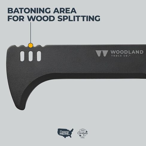 فأس فرشاة فائقة التحمل من Woodland Tools - شفرة منحنية مقاس 9 بوصة مع تانغ كامل ثلاثي مثبت، ومقبض طويل، وعمود الفقري للضرب، وغمد من النايلون الباليستي - أداة يدوية لتنظيف الفرشاة وعمل الممرات in Kuwait