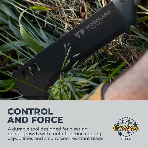 فأس فرشاة فائقة التحمل من Woodland Tools - شفرة منحنية مقاس 9 بوصة مع تانغ كامل ثلاثي مثبت، ومقبض طويل، وعمود الفقري للضرب، وغمد من النايلون الباليستي - أداة يدوية لتنظيف الفرشاة وعمل الممرات in Kuwait