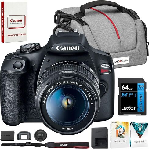 كاميرا Canon EOS Rebel T7 الرقمية SLR مقاس 18-55 مم f/3.5-5.6 هي مجموعة II 2727C002 مع بطاقة ذاكرة Lexar Premium 64GB SDXC، وحقيبة كاميرا Deco Essentials ومجموعة Corel Photo Video in Saudi Arabia