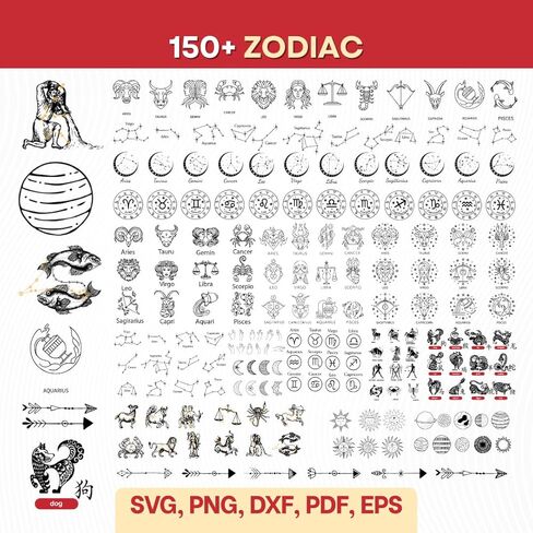 150+ حزمة تصميم Zodiac SVG | SVG Png Pdf Eps Dxf تنسيق الملف تنزيل رقمي فوري | طباعة الملابس علم التنجيم علامة اليد برج المجرة رمز القمر الغامض رمز Premium Vectorsr 0060 in Saudi Arabia