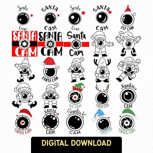 50+ حزمة تصميم سانتا كام SVG | SVG Png Pdf Eps Dxf تنسيق الملف تنزيل رقمي فوري | طباعة الملابس عيد الميلاد ديكور المنزل Raindeer Elf Cam Watch Icon 0047 in Saudi Arabia