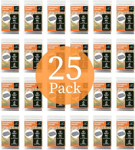 بطانيات الطوارئ Winterlace 25 حزمة (52 بوصة × 82 بوصة) حرارية مايلر للإنقاذ والتخييم عاكسة للحرارة (25 حزمة) in Kuwait