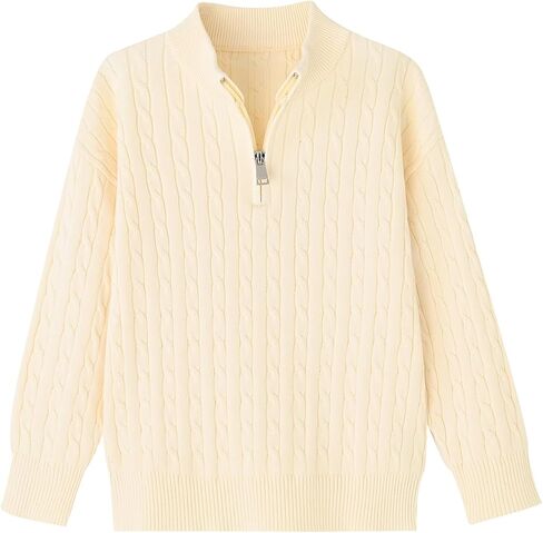 ACESTAR Toddler Boys Girls Quarter-Zip Sweater Cable Knit Pullover Long Sleeve Kids Fall Winter Knitwear Top in Kuwait