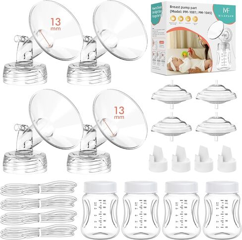مجموعة استبدال أجزاء مضخة الثدي ذات الشفاه مقاس 24 مم من 4 قطع لـ Spectra S1/S2/S9 Plus/Synergy Gold - تتضمن صمامات منقار البط، وحاميات التدفق الخلفي، والأنابيب والزجاجات (ليست ملحقات أصلية) in Saudi Arabia
