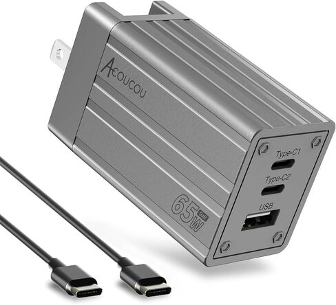 كتلة شحن سريعة USB C، شاحن سريع 65 وات GaN 3 منافذ، محول Acoucou من النوع C مع كابل، لهاتف iPhone 17,16,15، iPad، MacBook، Galaxy S25، S24، S23، الكمبيوتر اللوحي (برونزي) in Kuwait