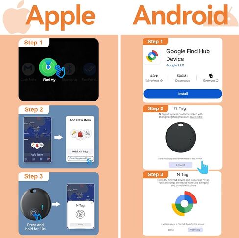 علامات تعقب الهواء 2026 لأجهزة Android أو iOS، نظام مزدوج لكل من iOS وAndroid Tracker، تطبيق Find My أو Google'S Find Hub، علامات تعقب ذكية مع حلقة مفاتيح، مكتشف المفاتيح/متعقب الأمتعة للمفاتيح والأمتعة والمحفظة in Kuwait