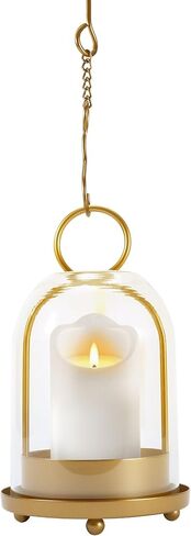 Hurricane Glass Candle Holders, Large & Medium Brass Lanterns Hurricane Candlestick Holder for Pillar Candles Vintage, Gold Metal Rustic Farmhouse Decor with Hook Chains in Saudi Arabia