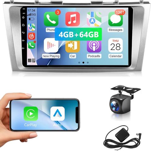 راديو سيارة Android لسيارة Toyota Camry 2006 2007 2008 2009 2010 2011 ستيريو لاسلكي CarPlay Android Auto، شاشة لمس 9 بوصة لسيارة Camry GPS 5G WiFi FM RDS HiFi Mirrorlink Camera SWC (Fit J.B.L) in Kuwait