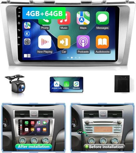 راديو سيارة Android لسيارة Toyota Camry 2006 2007 2008 2009 2010 2011 ستيريو لاسلكي CarPlay Android Auto، شاشة لمس 9 بوصة لسيارة Camry GPS 5G WiFi FM RDS HiFi Mirrorlink Camera SWC (Fit J.B.L) in Kuwait