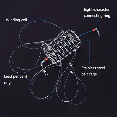 Fish Cage Feeder 8 Rings Fishing Tackle Nylon Thread Bait Cage Professional Stainless Steel Lure Trap Lobster in Saudi Arabia
