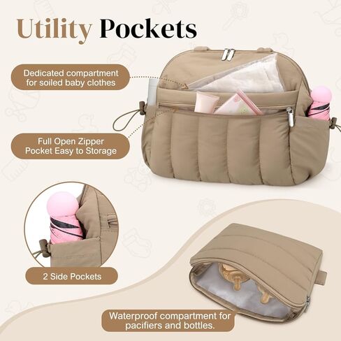 Diaper Bag Tote, Puffer Diaper Tote Bags Crossbody Hospital Bag Travel Large Mommy Bag, with Pacifier Case in Saudi Arabia