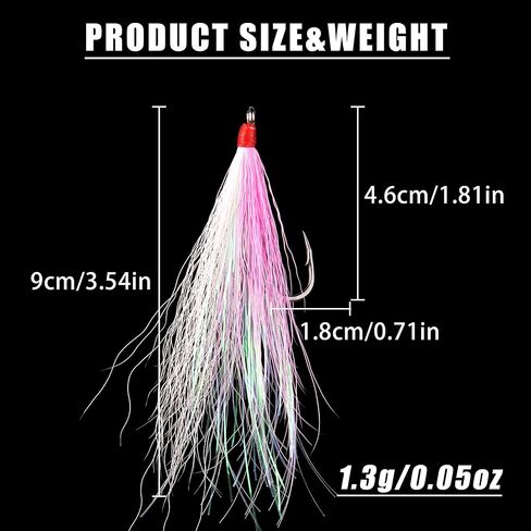 Fishing Bucktail Teaser High Carbon Steel Fishing Hooks,10pcs Saltwater Fish Jigs Teaser Lures with Crystal Flash Feather Skirt for Flounder Salmon Trout Sea Bass Steelhead (5 Size Mixed - 10PCS) in Saudi Arabia