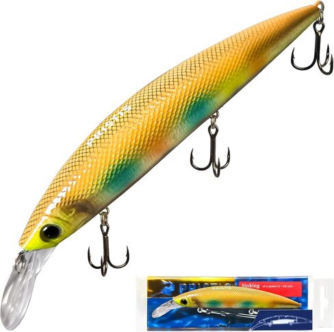 Pristis Minnow Fishing Lure, Long Casting Crankbait with Sharp Treble Hooks, Saltwater Freshwater Hard Bait Plug Set Tackle Kit with Precise Weight & Exquisite Coating for Crappie Bass Pike in Saudi Arabia