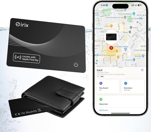 Wallet Tracker Card,Thin Finder, Item Finder Works with Apple Find My (iOS Only), IP68 Waterproof Item Locator for Luggage Tags, Passports, Bags (1 Black) in Saudi Arabia