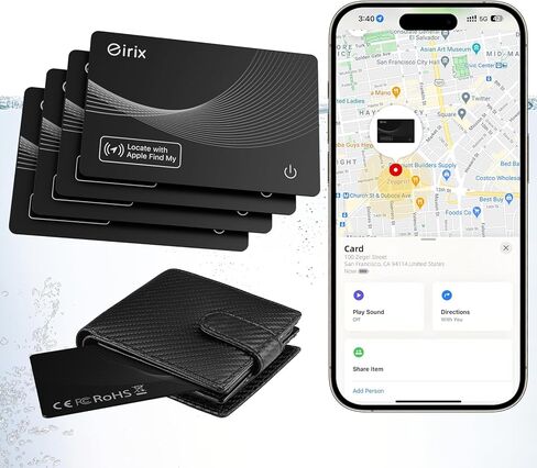 Wallet Tracker Card,Thin Finder, Item Finder Works with Apple Find My (iOS Only), IP68 Waterproof Item Locator for Luggage Tags, Passports, Bags (1 Black) in Saudi Arabia