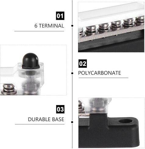 6-Position 150A Copper Bus Bar Distribution Terminal Block with Cover for Car and Boat Power Distribution Systems, Straight High Current Dc/Ac Amplifier Installation Accessory in Saudi Arabia