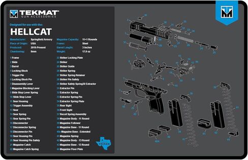 TekMat Original 11" x 17" - 1/8" Thick Oil Resistant Non-Slip Waterproof Scratchproof Washable Handgun Maintenance & Cleaning Mat for use with Springfield Armory in Kuwait