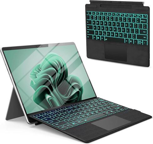 لوحة مفاتيح Surface Pro لجهاز Microsoft Surface Pro 11/10/9/8/X 13 بوصة، غطاء محمول بإضاءة خلفية 7 ألوان، لوحة مفاتيح بلوتوث لاسلكية مغناطيسية مريحة للغاية، لوحة تتبع، إعادة شحن USB-C، حامل أقلام in Saudi Arabia