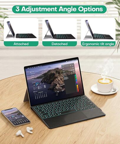 لوحة مفاتيح Surface Pro لجهاز Microsoft Surface Pro 11/10/9/8/X 13 بوصة، غطاء محمول بإضاءة خلفية 7 ألوان، لوحة مفاتيح بلوتوث لاسلكية مغناطيسية مريحة للغاية، لوحة تتبع، إعادة شحن USB-C، حامل أقلام in Saudi Arabia